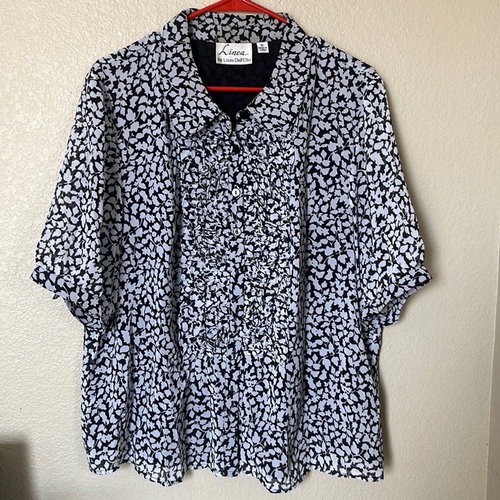 Linea By Louis Dell' Olio top flower print button down  top sz XL